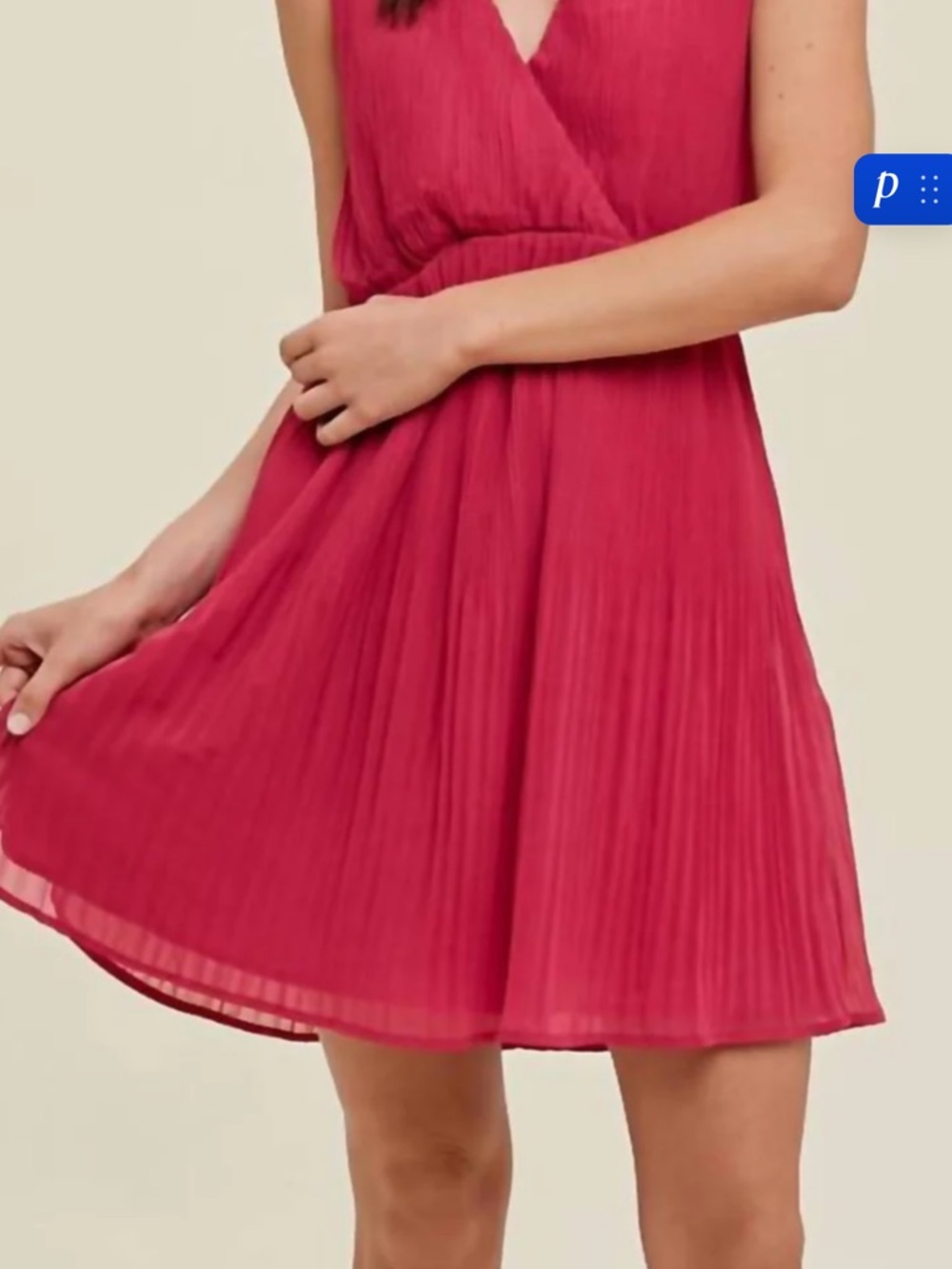 Pleated V-Neck Mini Dress in Raspberry Pink